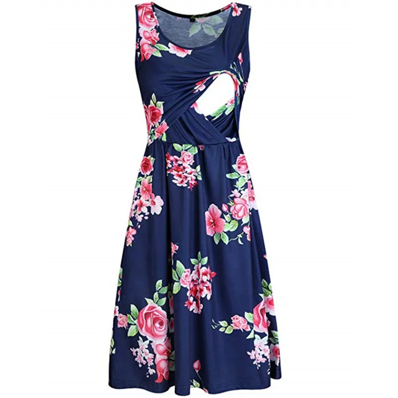 

Summer Casual Maternity Sundress Bohemian Midi Nursing Dress Maternity Nightgown Women's Delivery Breastfeeding Sleepwear