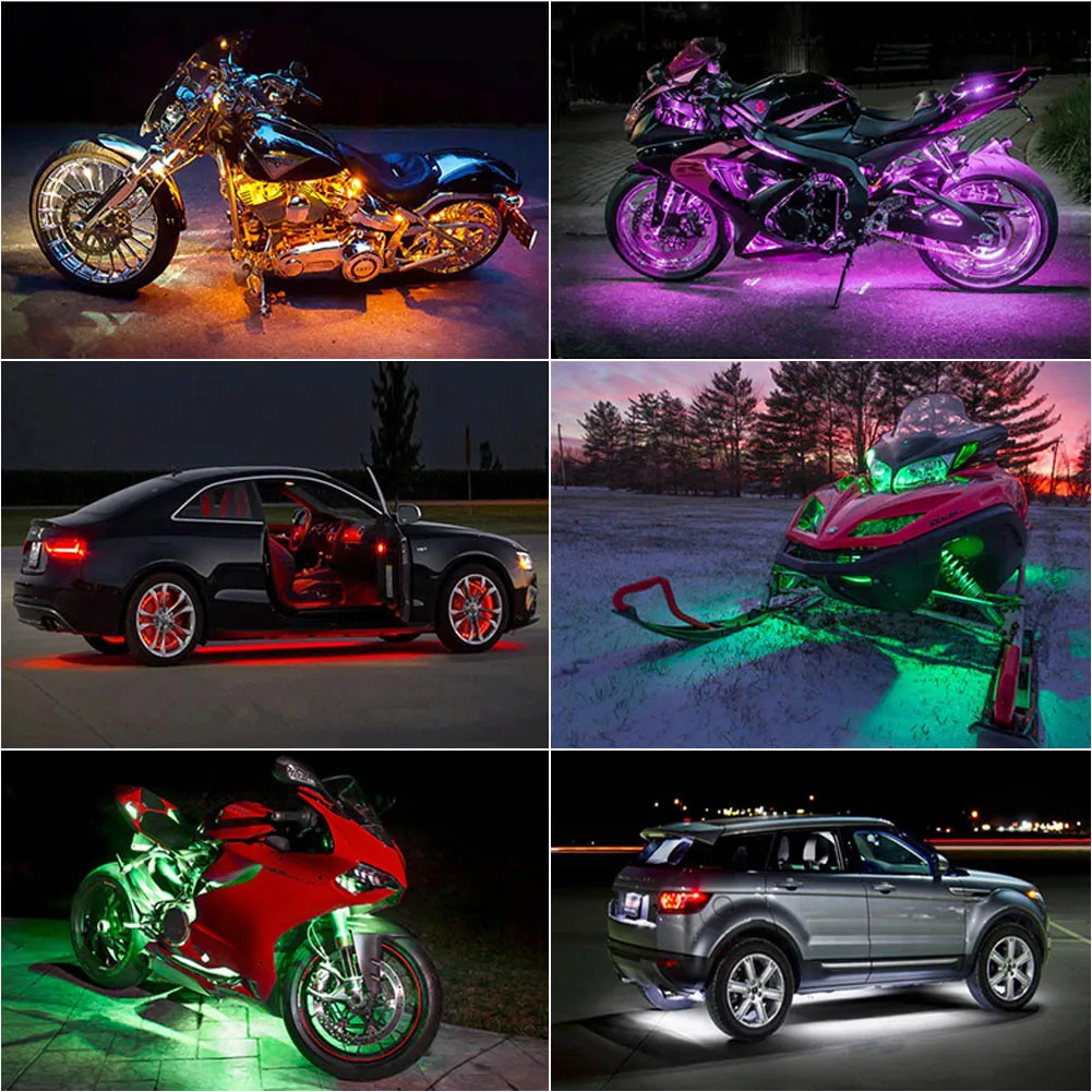 

12IN1 RGB 72 LED Smart Brake Lights Motorcycle Car Atmosphere Light with Wireless Remote Control Moto Decorative Strip Lamp Kit
