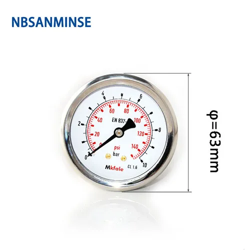 NBSANMINSE инструменты датчик из нержавеющей стали SM1SP63B 63 мм 2,5 дюймов 1/4 NPT задний манометр жидкостный гидравлический датчик давления масла