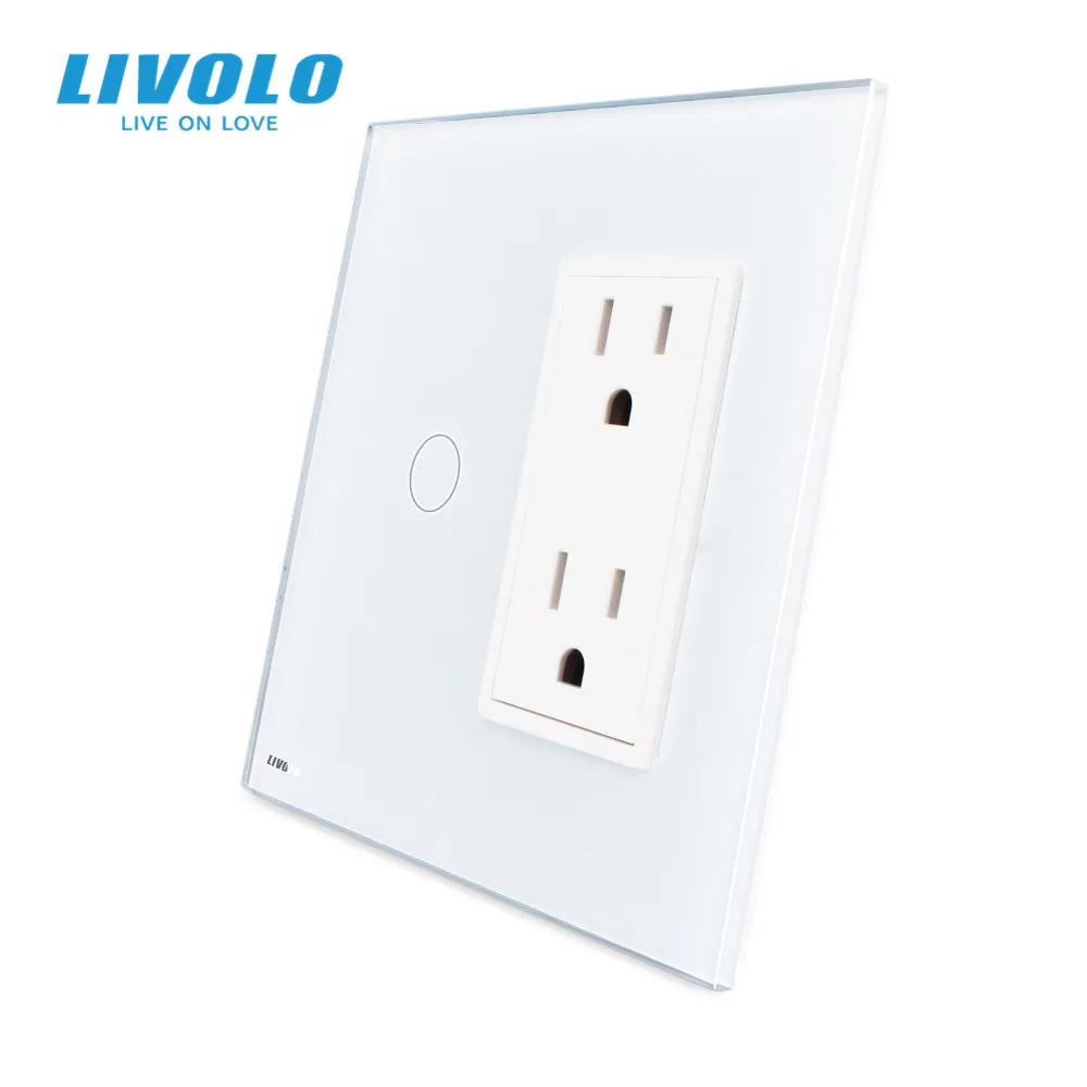 Розетка стандарта США Livolo (15а) черное Хрустальное стекло переменный ток 110 ~ 220 В