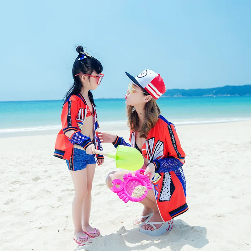 

2020 Swimsuit Womens Steel Push-Up Push-up Bikini Three-Piece Set Split Type Boxer Girls Parent Child Swimwear /30