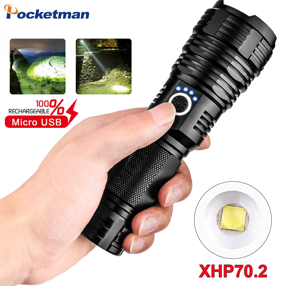 

60000Lumens Powerful XHP70.2 LED Flashlight XHP50 USB Rechargeable Telescopic zoom Flashlight Torch Lanterna Hand Lamp Camping