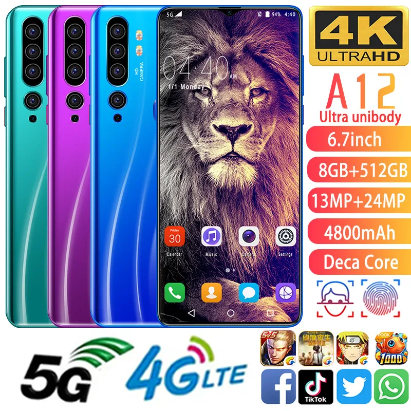 A12 сотовый телефон MTK6799 телефоны deca core 6 7 дюймов HD + 1440*3040 сотовые 3G 8 ГБ 512 Гб