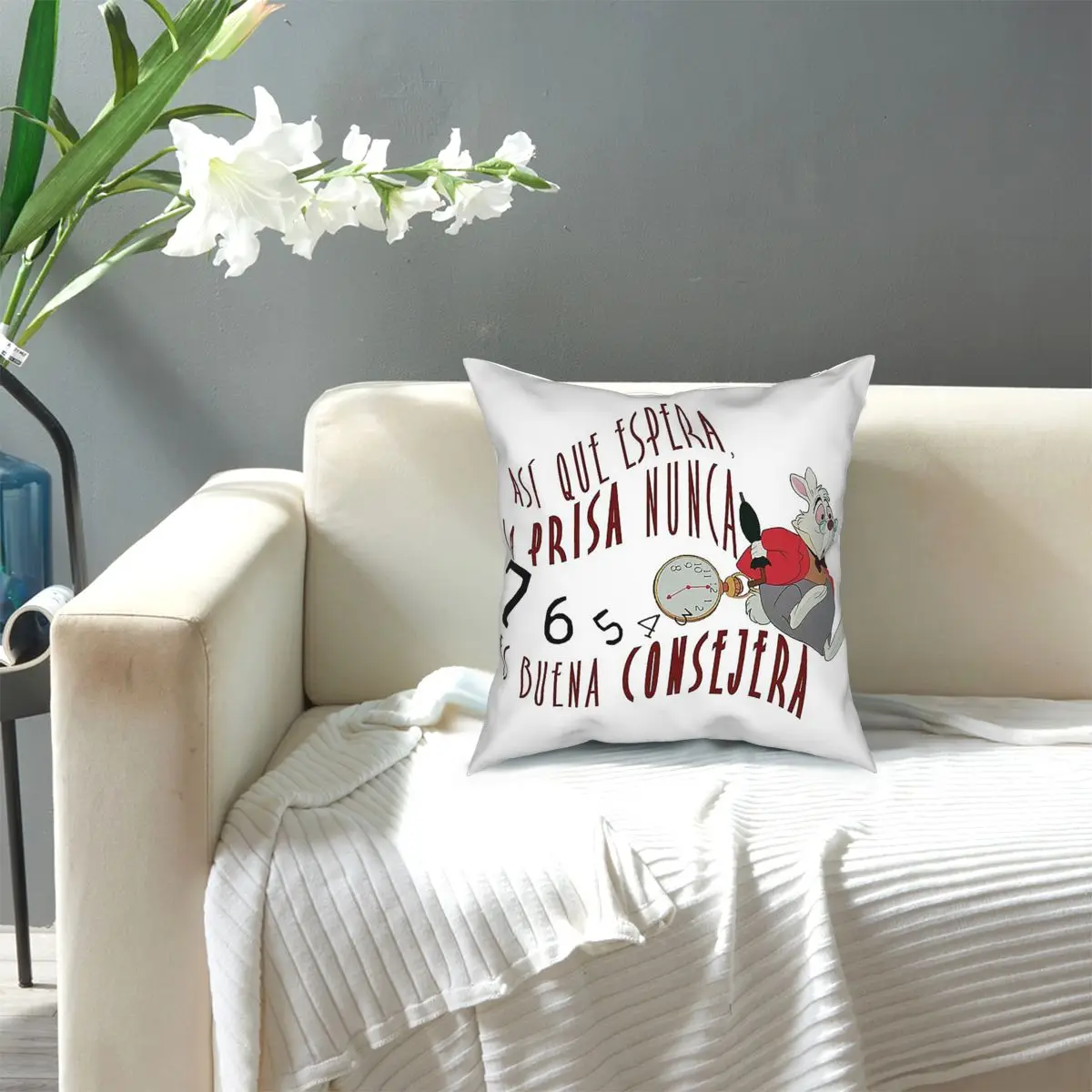 

La Prisa Nunca Es Buena Consejera - Alicia En El Pais De Las Maravillas Square Pillow Case Throw Pillow Casual Pillowcase