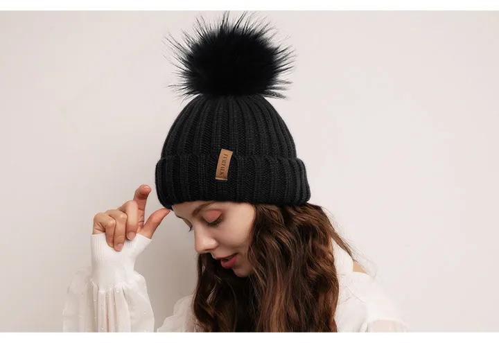 Furtalk Реального Меховая Шапка Вязаная Реальный Большой Енота Pom Pom Hat женщины Зимняя Шапка Унисекс ДетиТеплый Коренастый Толстая Эластичный вязать