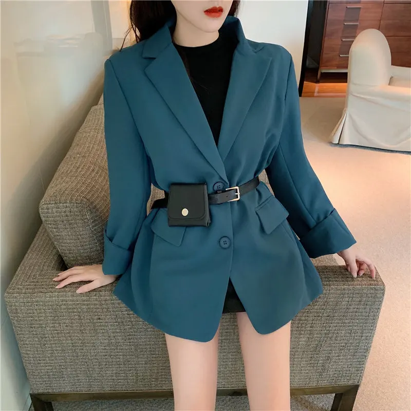 

HziriP Elegant Blue All Match 2019 Autumn Slender Women Slim Feminine High Street Loose Large Size Office Lady Casual Blazers