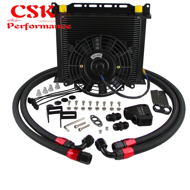 

34 ряда масляного радиатора + адаптер сэндвич-пластины, подходящий для LS1 LS2 LS3 + 7-дюймового электрического вентилятора + кронштейна