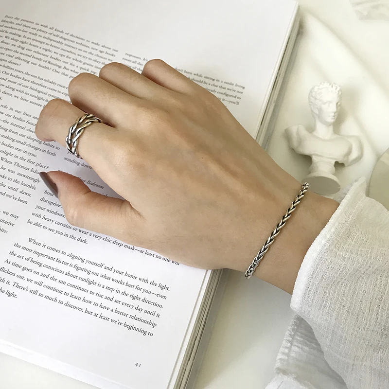 Женский плетеный браслет ручной работы из тонкого тайского серебра 925 пробы в