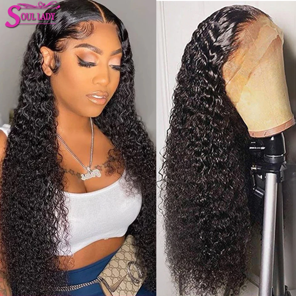SoulLady Джерри вьющиеся Синтетические волосы на кружеве человеческих волос парики