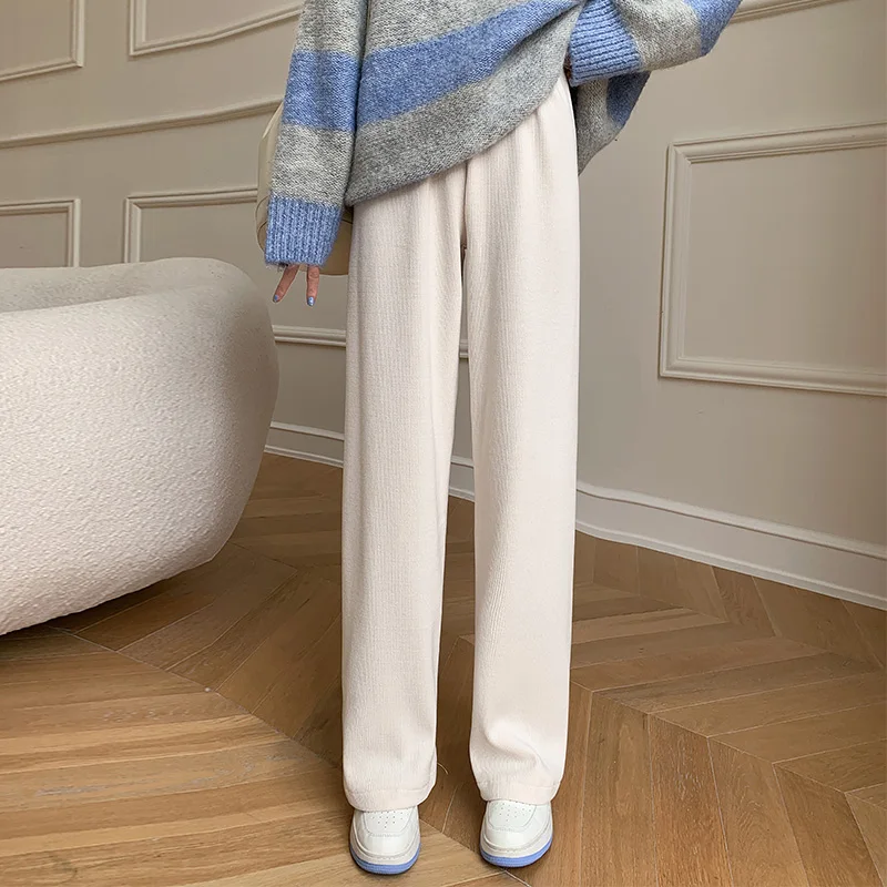 

Fashion wide-leg pants women's autumn and winter high waist loose straight drape casual plus velvet thick beige pants