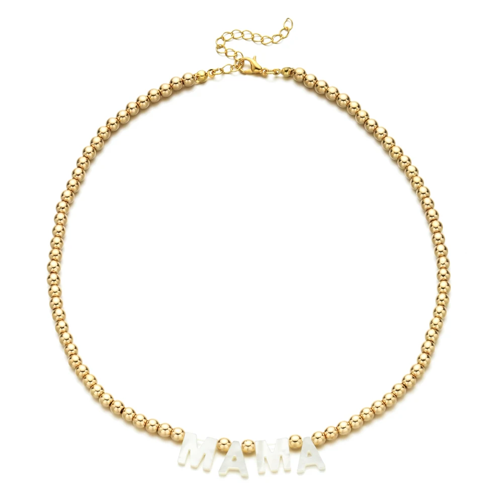 

Boho Style Retro Shell Letter MAMA Choker Necklace Gold Color Charm Beads Feminine Jewelry Mother's Day Birthday Gifts