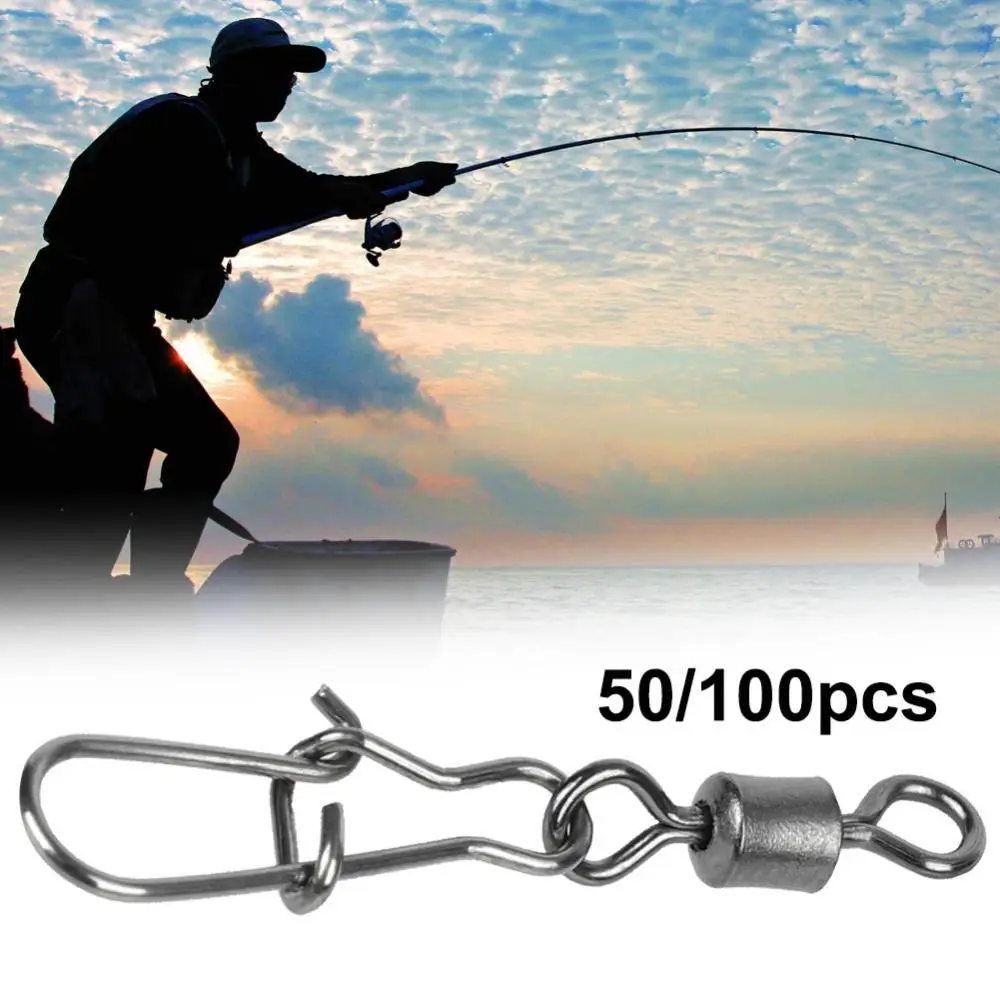 

50/100Pcs Swivel Fishing Connector Stainless Steel Hook Fast Rolling Clip Snaps