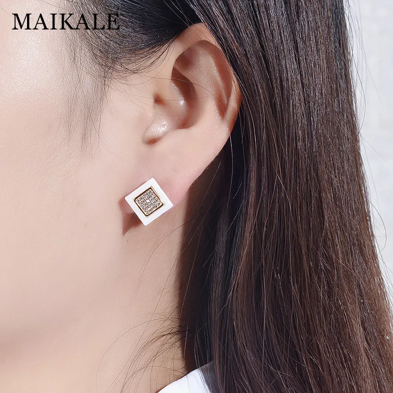 MAIKALE, классические серьги-гвоздики из керамики, медное покрытие, золото, серебро, AAA, кубический цирконий, высокое качество, серьги для женщин, подарок