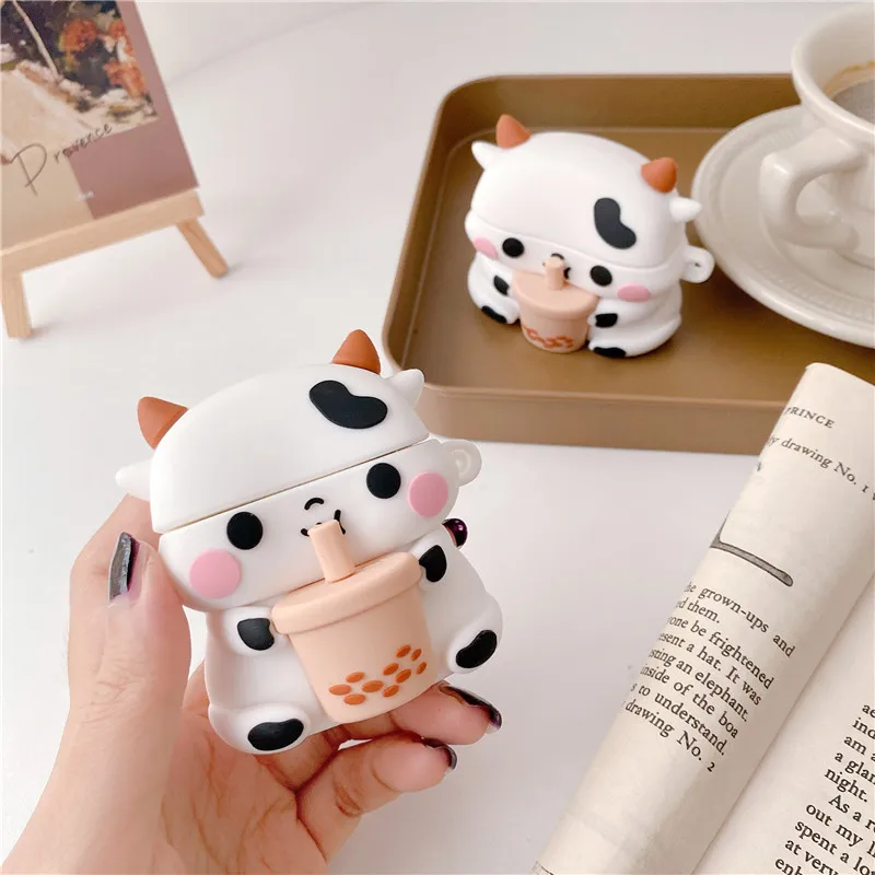 

Milk tea Cow Wireless Bluetooth Earphone Protective Case Suitable for Airpods1/2 Cute Three-Dimensional Silicone Earphone Cover