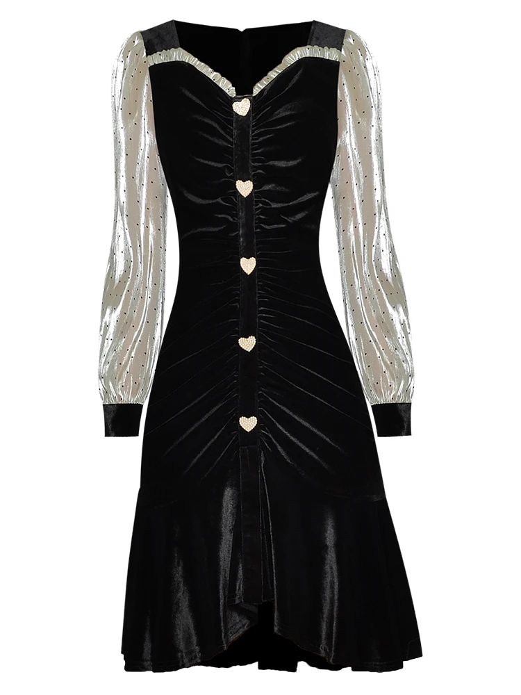 

Вельветовое платье с драпировкой, с V-образным вырезом и длинными рукавами, лето 2021