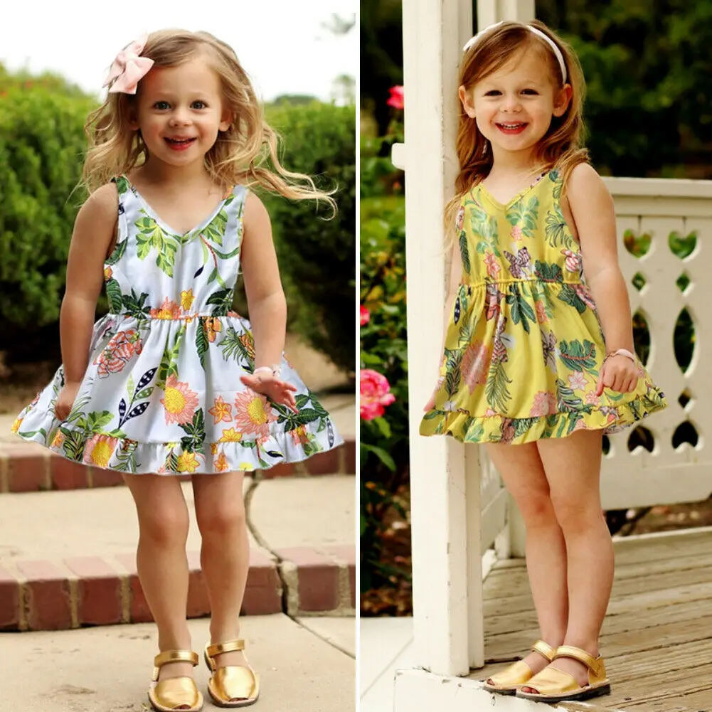 Бесплатная доставка для маленьких девочек платье с цветочным принтом оборками
