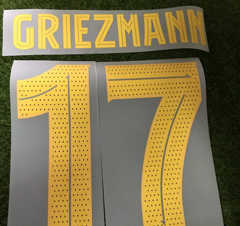 Высокое качество плеер Версия Messi Griezmann Nameset DE JONG Suarez Nameset с большими отверстиями печать футбольная нашивка