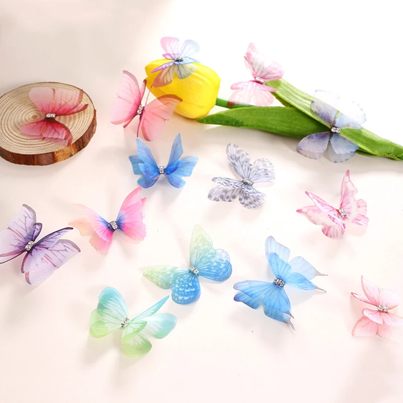 

100pcs Embroidered Mesh Butterfly Cloth Patches Appliques Rhinestone for Clothes Sewing Supplies DIY Hair Clip Accessories