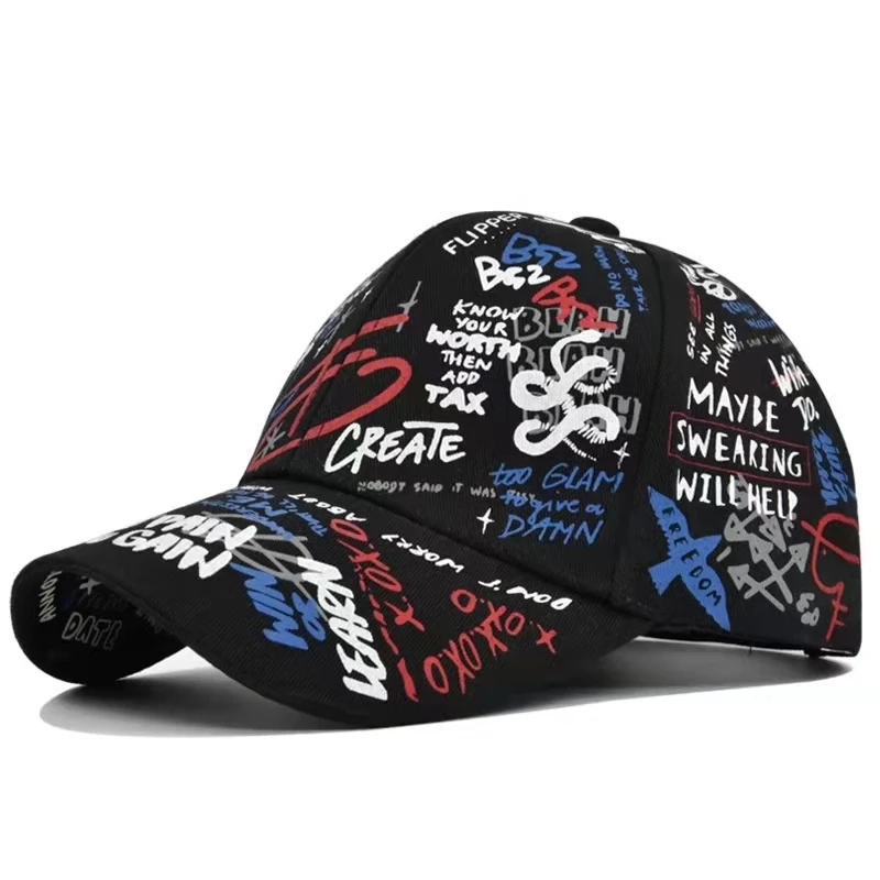 

Graffiti Baseball Cap Women Men 2020 Summer Letter Print Snapback Gorras Para Hombre Casquette Femme Hip Hop Women's Hats Black