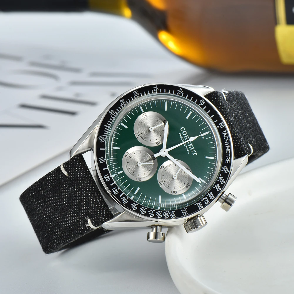 Роскошные мужские кварцевые часы с хронографом нержавеющая сталь 40 мм | Наручные