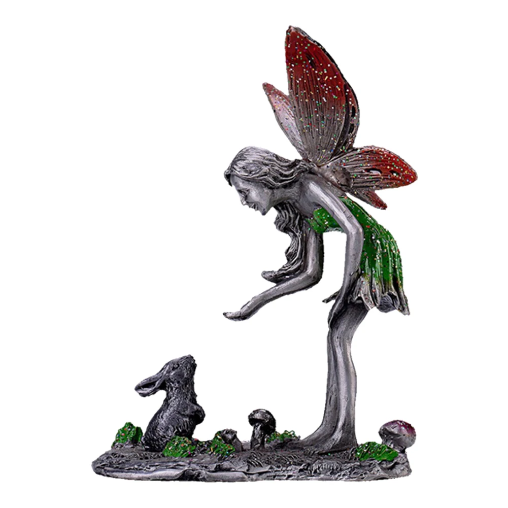 

Metal Painted Girl Elf Sculpture Flower Fairy Statue Handicraft Outdoor Garden Yard Landscaping Ornaments Angel Girl Figurines
