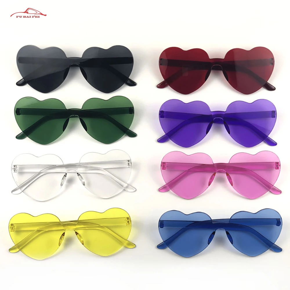 Женские солнцезащитные очки в форме сердца без оправы цветные с прозрачными