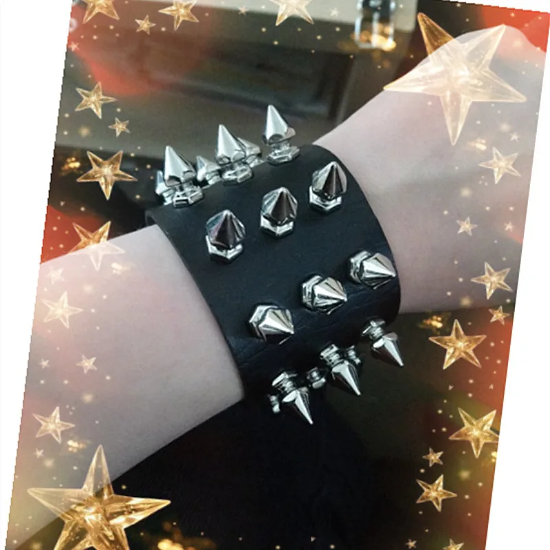 Punk Gothic Jewelry Spike Studded 3 Row Rivets Pu Leather Bracelet Bangle Wristband