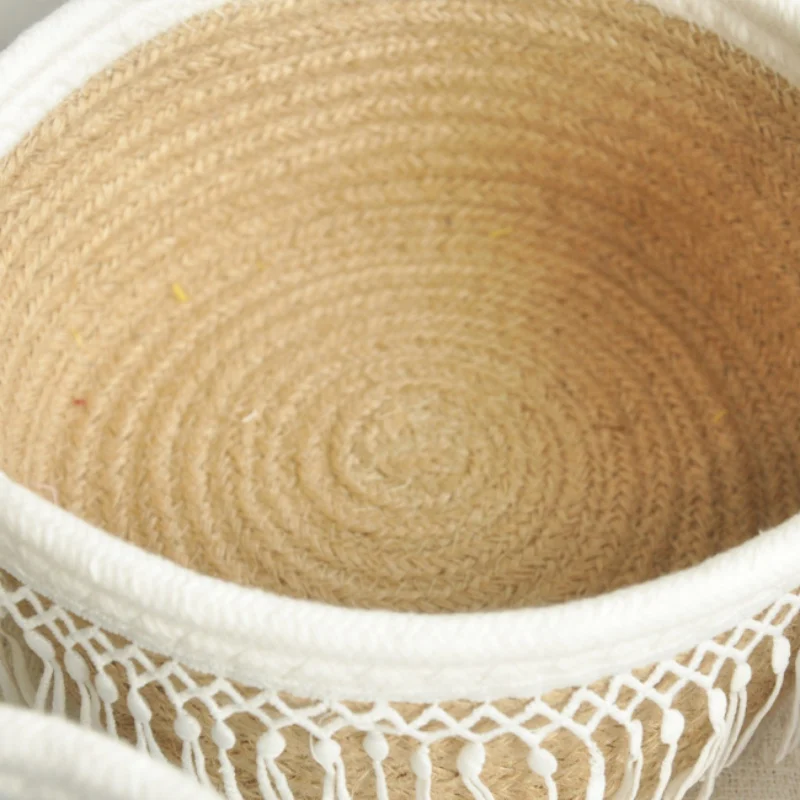 

Woven Basket Snack Debris Basket Household Thread Cartoon Desktop Tassel Storage Basket Storage Basket For Organization Sundries