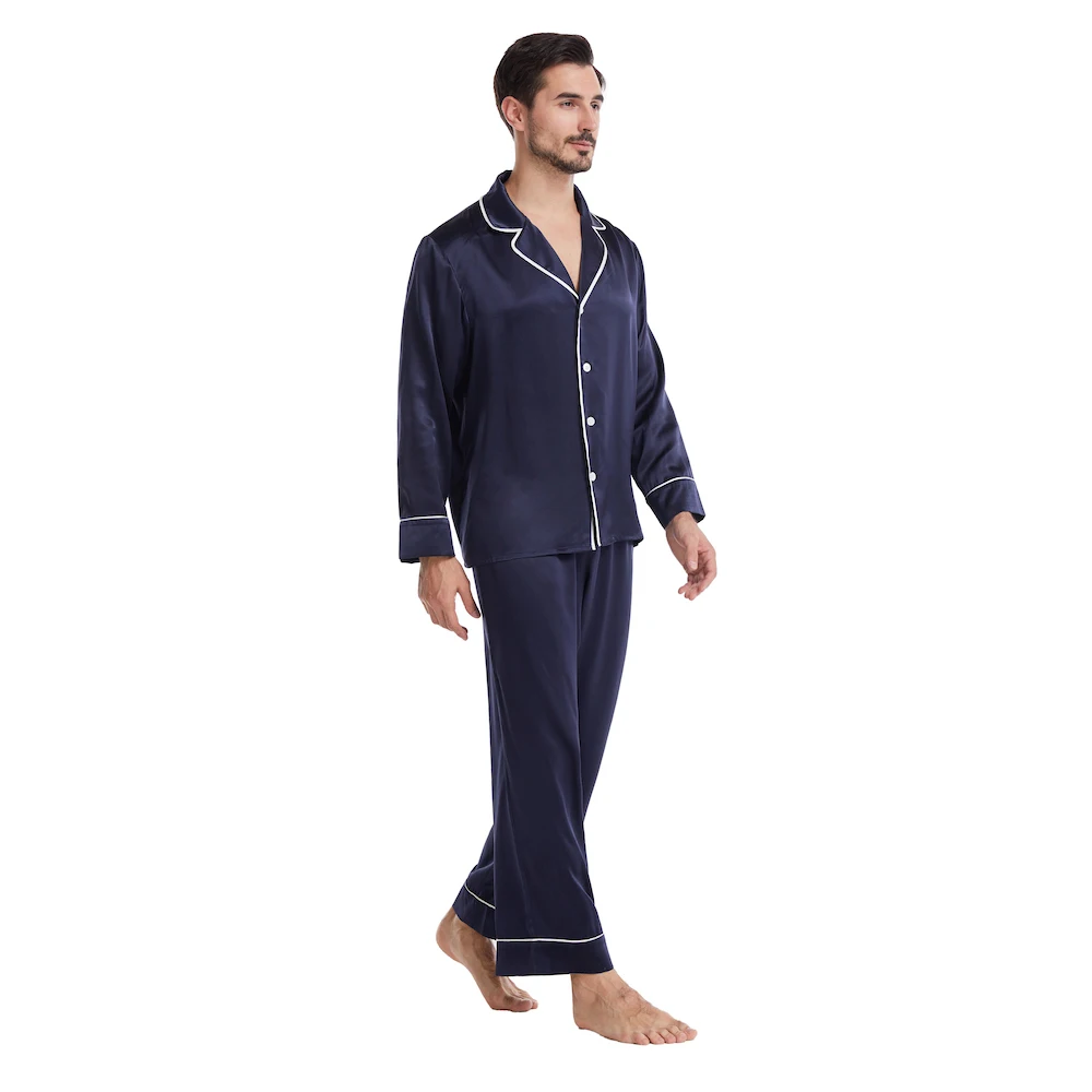 CISULI 100% Pure Silk Pajama Set Men Sleepwear Long Sleeve 2022SS New Whole Set