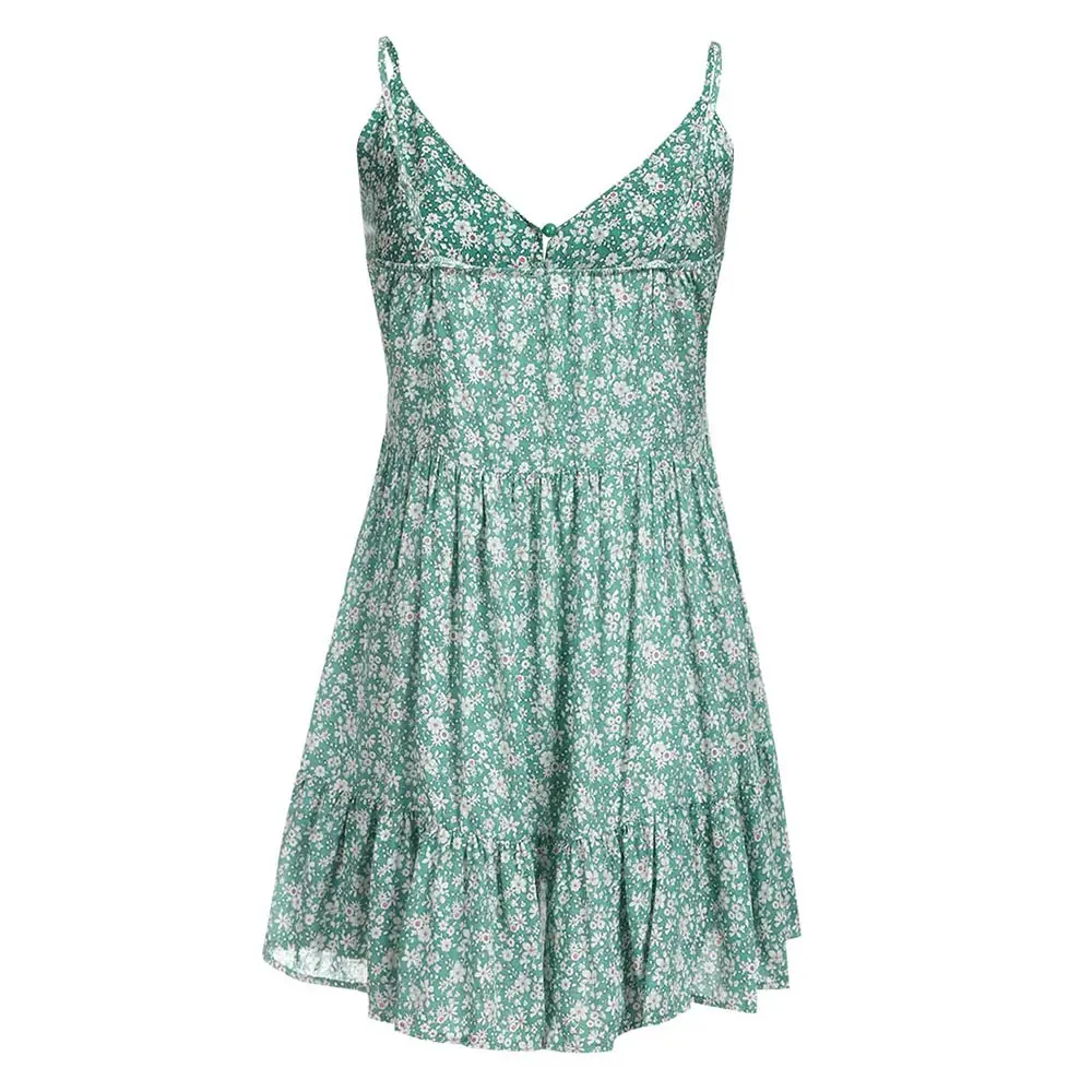

Sexy v-neck Women Dress Strap Floral print Summer dress Vintage button mini dress Ruffled ladies Party Dress vestidos