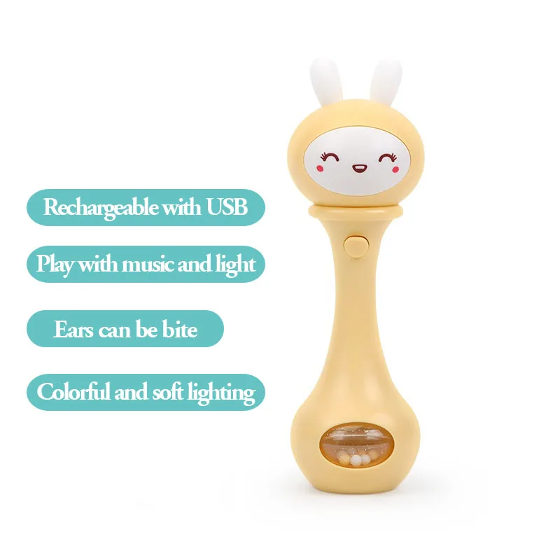 bunny yellow Beiens Кролик Детские колокольчики 4 цвета игрушки головоломка музыка и светильник погремушки 6-12 месяцев звук и светильник ритм индукция - Цвет: bunny yellow