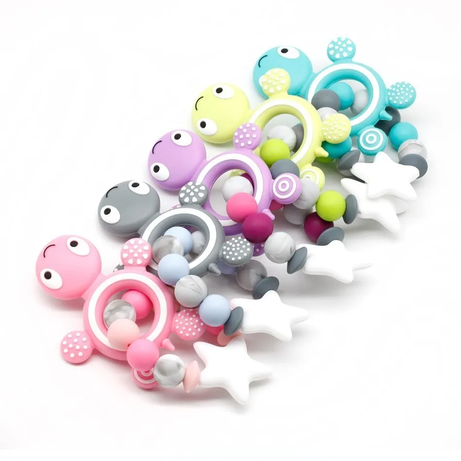 Chupete de silicona de tortuga para beb&eacute;, soporte de cadena para chupete, sonajeros para beb&eacute;, chupete de dentici&oacute;n, juguete para masticar-5