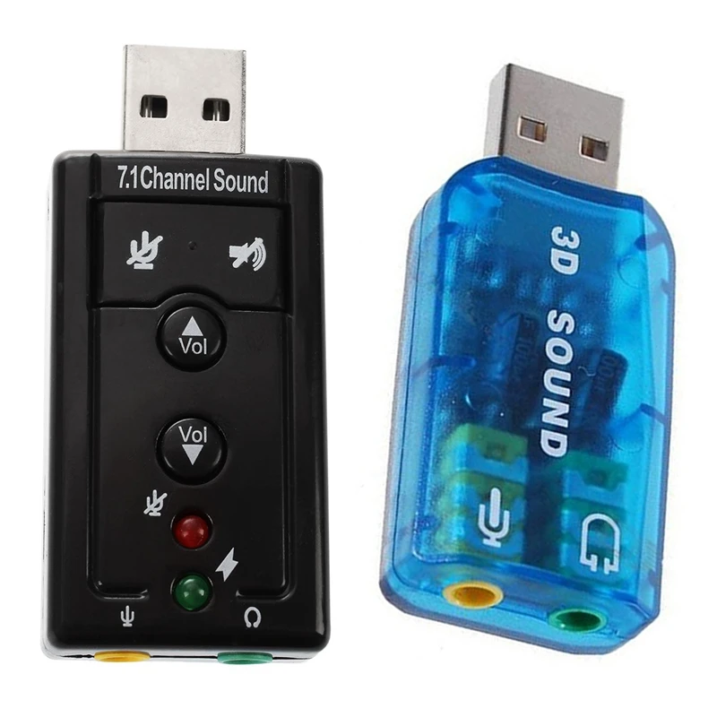 

2 шт., адаптер звуковой карты USB 5,1 и 7,1 каналов (совместим с Windows 7) светильник-голубой и черный