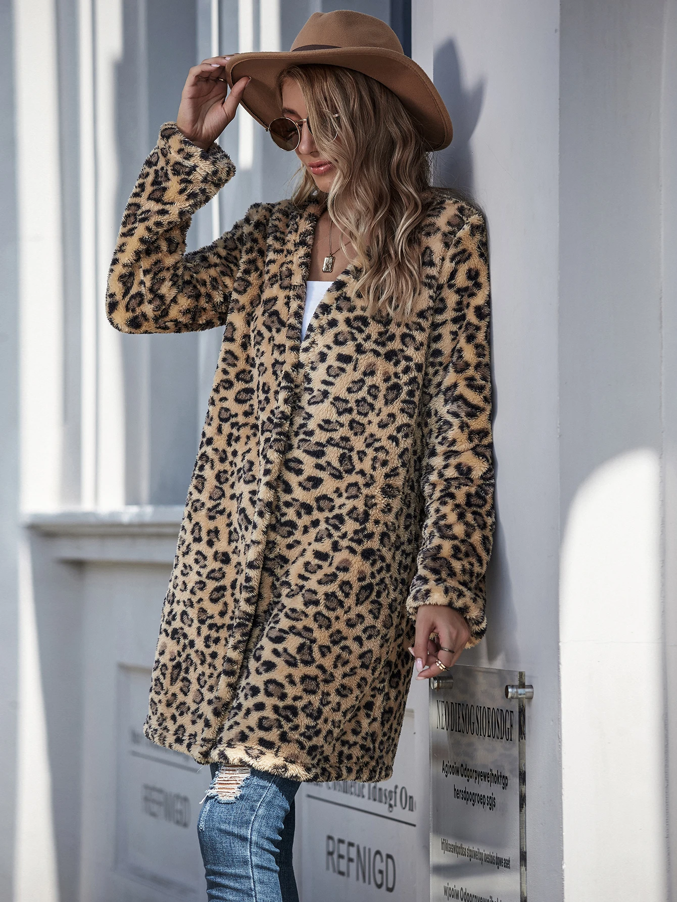 

Winter Ladies Leopard Casual Long Sleeve Animal Print Women Jacket Kimono Loose Female Clothes Outware Coat