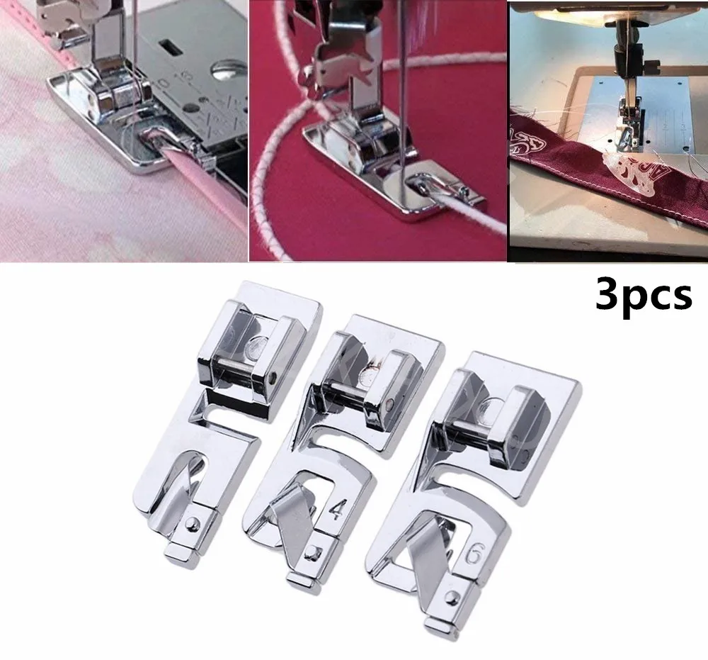 3Pcs sewing accessories Narrow Rolled Hem Sewing Machine Presser Foot Set Household sewing tools embroidery hoop 5BB5569