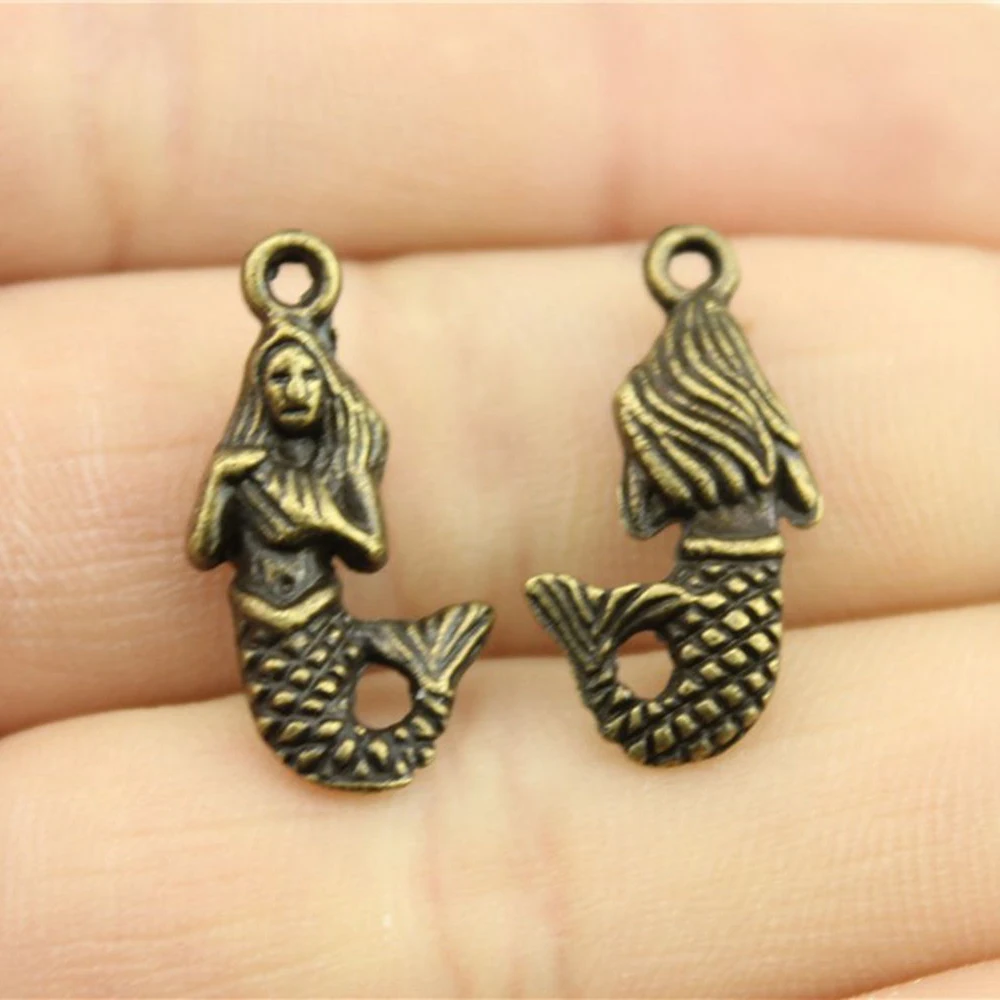 

WYSIWYG 10pcs Charms Mermaid 22x12mm 2 Colors Antique Silver Color Antique Bronze Pendant Mermaid Charms Jewelry Findings