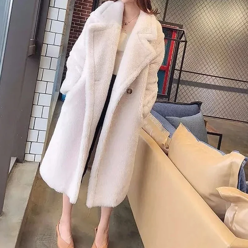 Sungtin Winter Long Lamb Wool Faux Fur Warm Coat Women Oversized Teddy Fleece Loose Jacket Coats 13 Color Thicken Plush Outwear | Женская