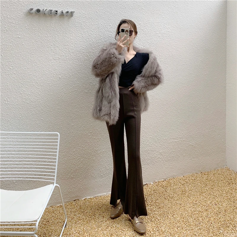 

Slim High Waist Vintage Casual Chic Wild Streetwear Plus Size Skinny Black Split Flare Pants Women 2020 Autunn New Fashion