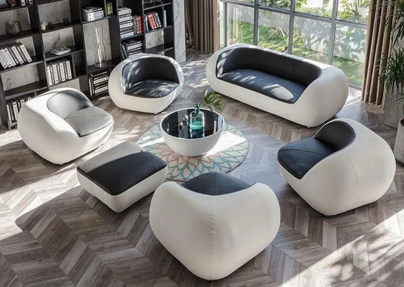 Современный диван для гостиной черно-белый из натуральной кожи | Мебель