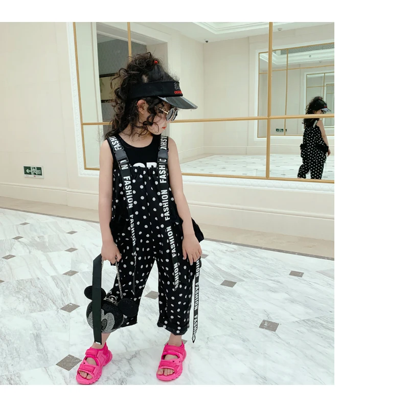 Новинка 2020 года Детские комбинезоны для девочек Летние модные широкие брюки в