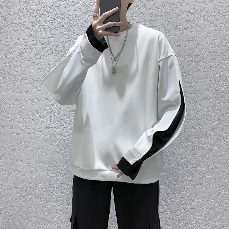 

2021 Men's Loose Two-piece Color Coats Long Sleeves White Hoodies Casual Pullover Fashion Print Oversized Sweatshirts