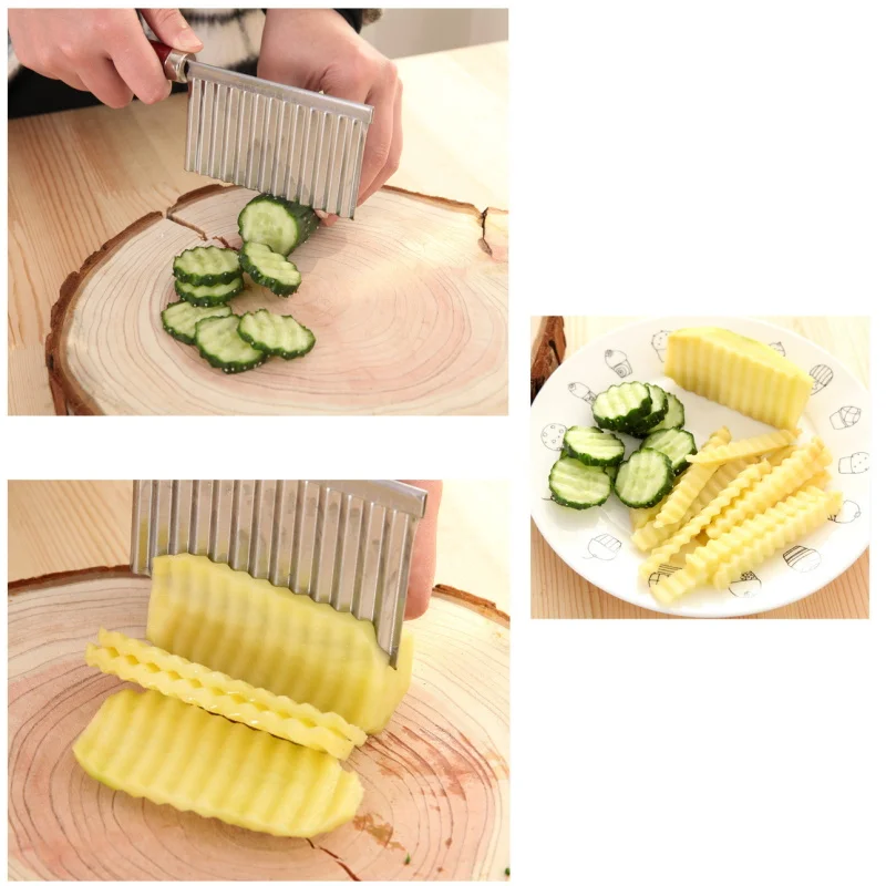 New Stainless Steel Potato Chip Slicer Dough Vegetable Fruit Crinkle Wavy Knife Cutter Chopper French Fry Maker | Дом и сад