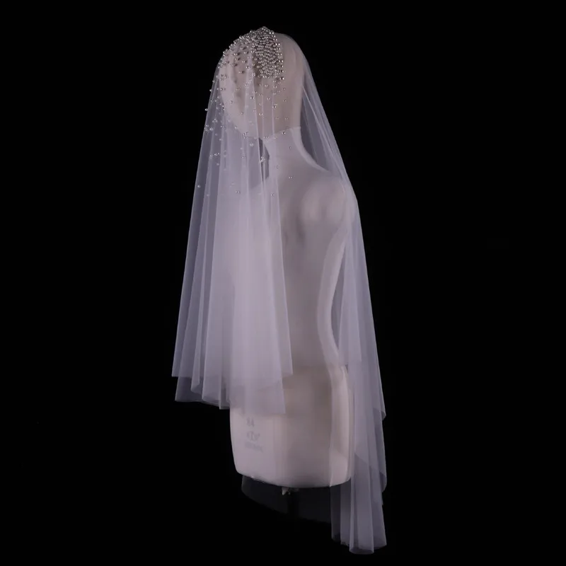 Фата свадебная Тюлевая Длинная с жемчугом элегантная белая невесты для