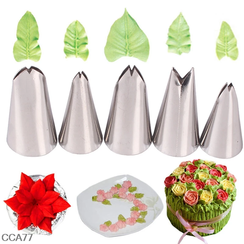 

5 Pcs Set Leaves Nozzles Stainless Icing Piping Pastry Tips For Cake Decorating