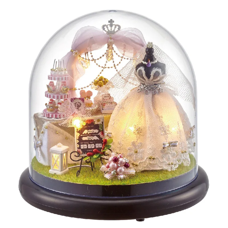 

Nordic Table Lamp Creative DIY Cottages House Assembly Model Music Box Handmade Cartoon with Dust Cover Children's Birthday Gift