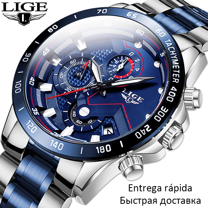 

2020 New Fashion Men Watch LIGE Top Brand Analogue Clock Stainless Steel Waterproof Luminous Sports Watch Men Business watches