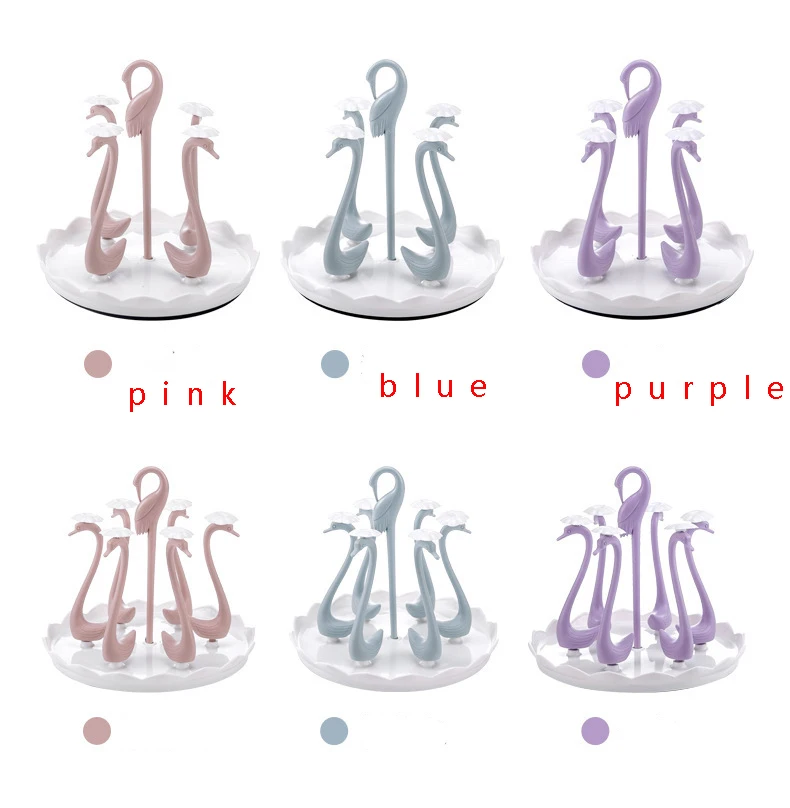 

YIGUISI TikTok 1pc Household Round Shape Swan Pattern Cup Holder Plastic Water Cup Storage Rack For Home Kitchen