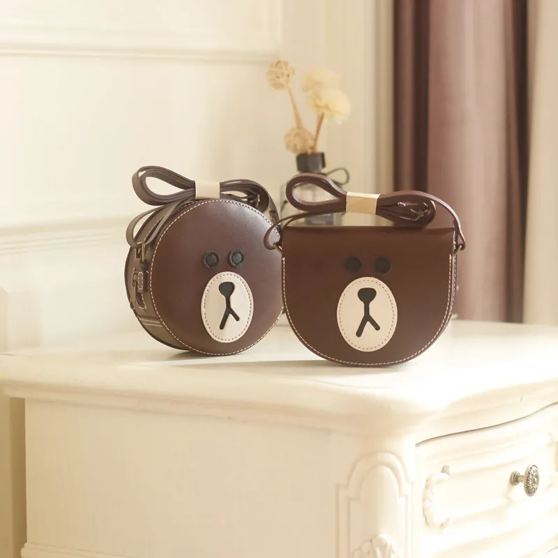 

2021 Korean children bag cartoon bear round PU diagonal bag kindergarten small bag Shoulder Messenger Bag Cute coin purse