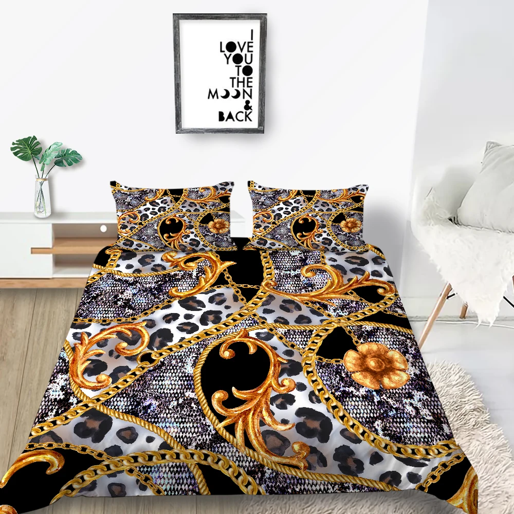 

Gold Bedding Set King Size Duvet Cover Set 2/3 Pcs Highend Bedclothes Unique Bed Gift for Boys Girls Room Decor