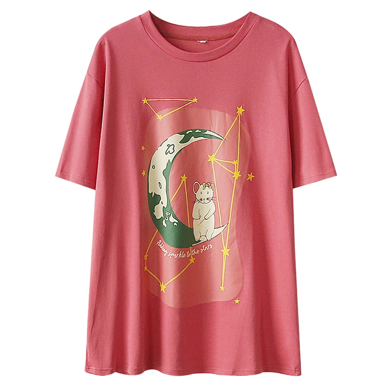 

Возможно, U женская розовая белая футболка с принтом Луны галактики мыши, свободная футболка с коротким рукавом большого размера, милый летн...